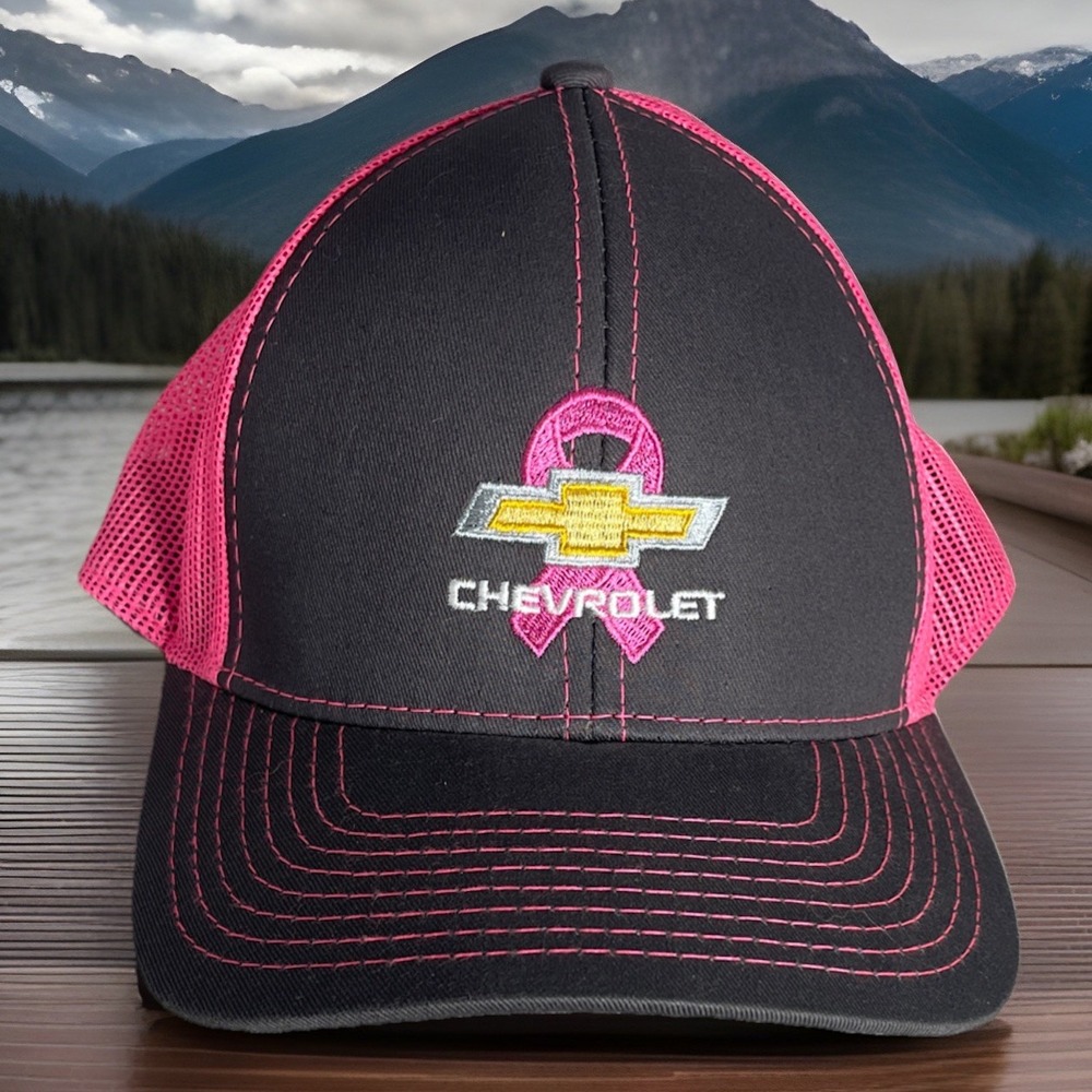 New NWOT Chevrolet Chevy Pink Ribbon Breast Cancer‎ Awareness Pink Gray Hat Cap